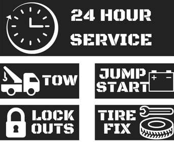 24 hour service, tow, jump, locked out flyer